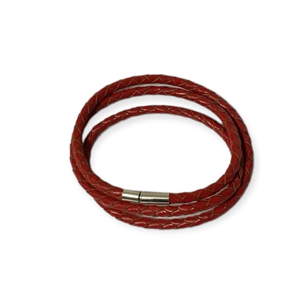 Red Multi Wrap Braided Leather Bangle Bracelet NEW